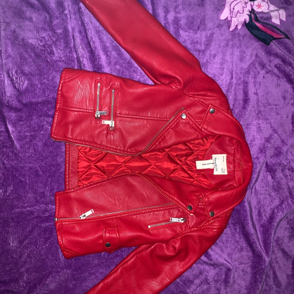 Zara Girls Red Leather Jacket